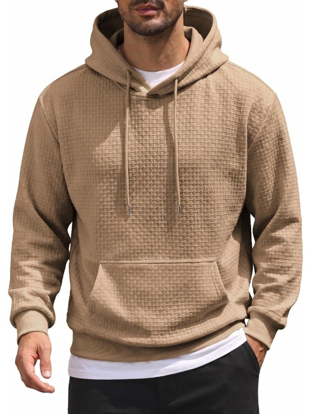 Coofandy Men's Camel Long Sleeve Pullover Soft Knit Hooded Sweatshirts